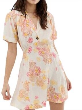 NWT Free People Blue Hawaii Cream Mini Floral Print Dress